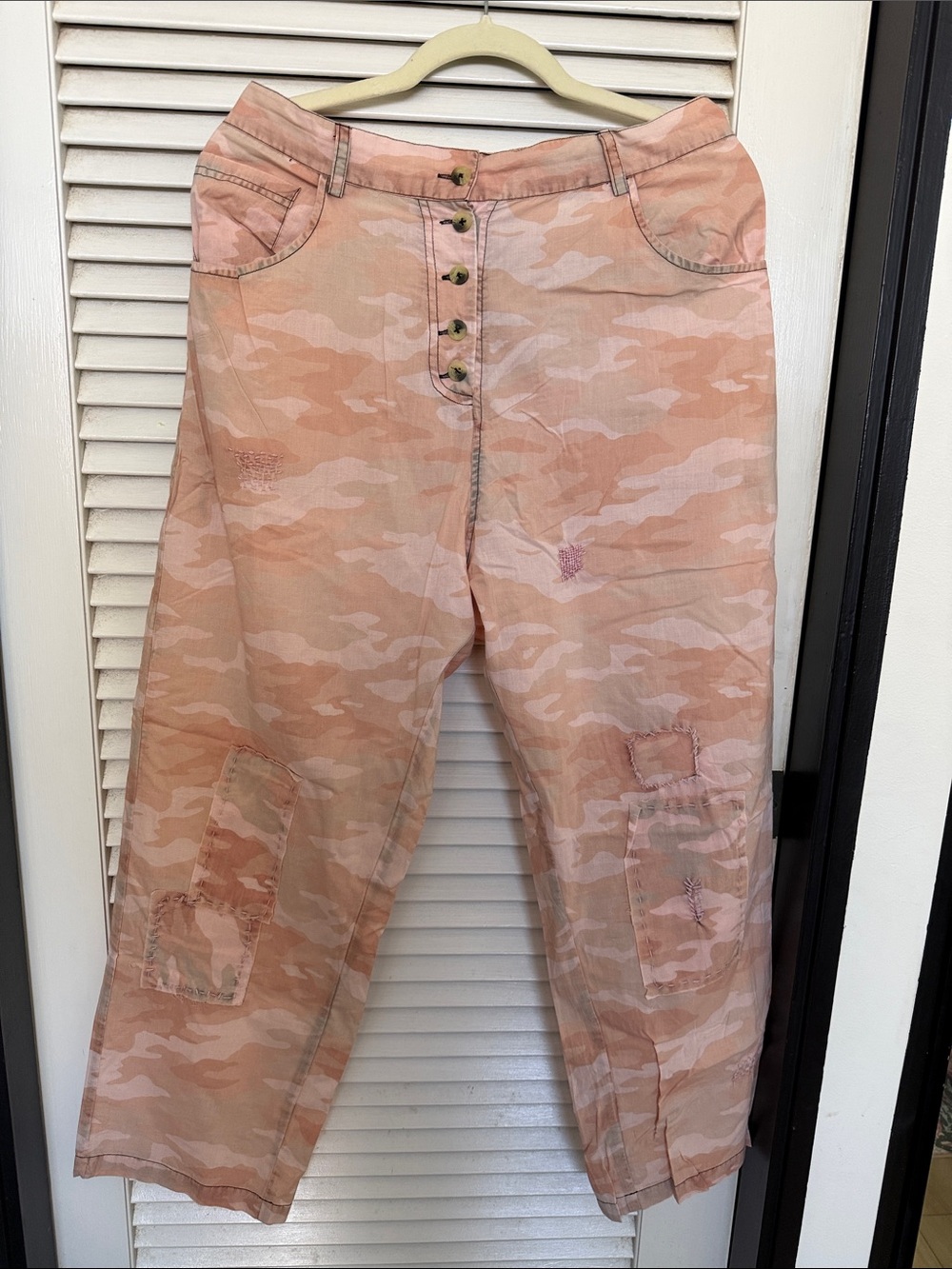 Paper Lace Women’s Straight-Leg Pink Camo Jeans with Button Front